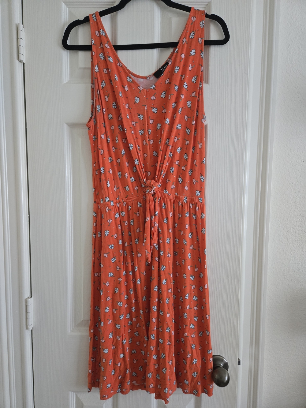 a.n.a Orange Floral Midi Dress with Tie Front